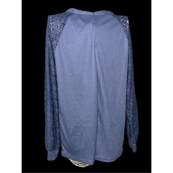 NEW WITH TAGS Mihol Blue Lace Crochet Long Sleeve Waffle Knit Frenchy Plus Size - Picture 4 of 8